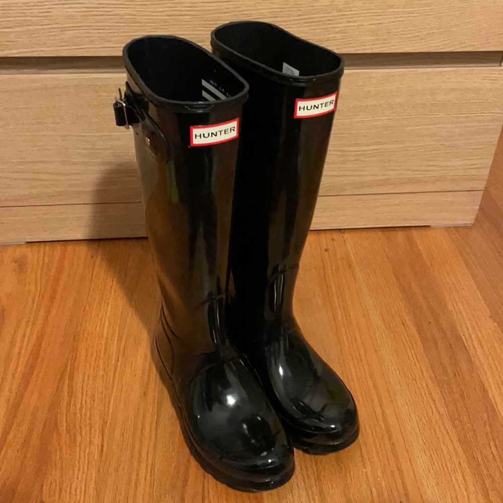 Hunter Original Tall Black Gloss Wellington Wellies Rain Boots 7